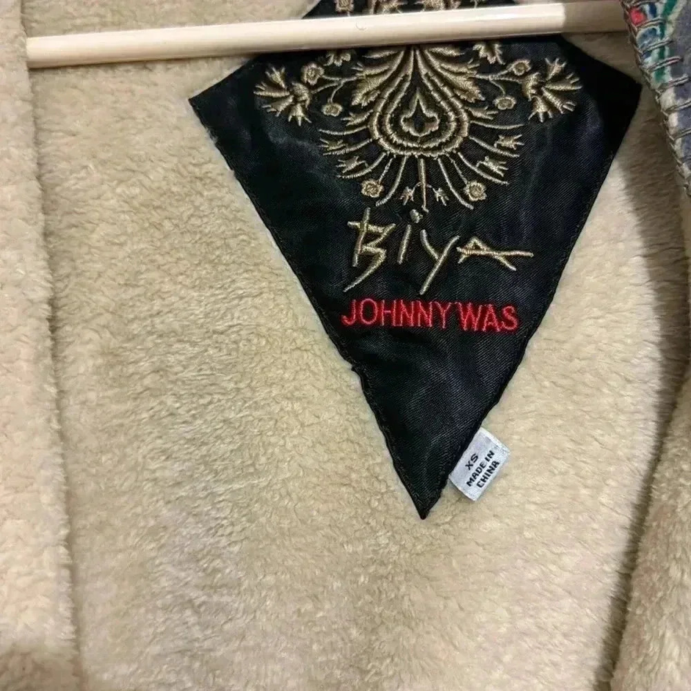 Johnny Was Peace Love Long Sleeve Sherpa Pullover Hoodie Colorful Boho Fuzzy - Picture 4 of 6